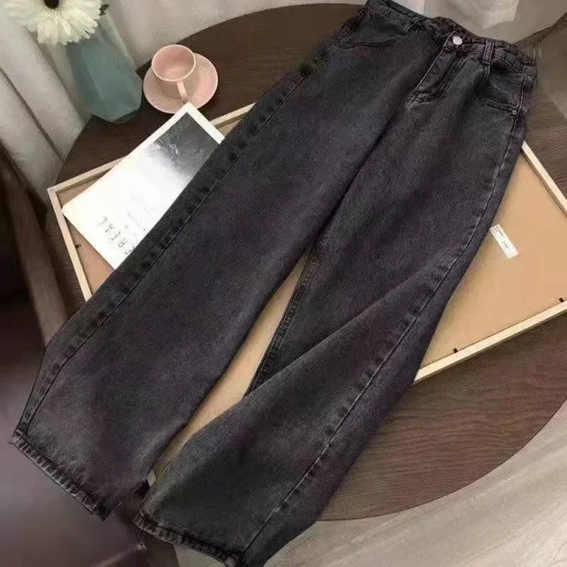 Jeans Leaf Booties American Street Retro Embroidery Loose Casual Jeans High Waist Wide Leg Washed Street Casual Pants