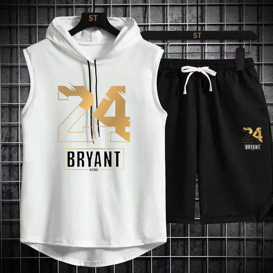 Men's Two Piece Set Casual Sleeveless T-Shirt and Shorts Set Men's Sports Suit Fashion Short Sleeve Tracksuit Hooded T-shirt suit