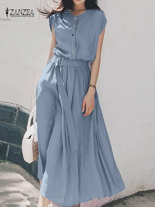 Women's Fashion Short Sleeve Dress Summer Elegant Party  Casual Mid-calf Sundress  Vintage