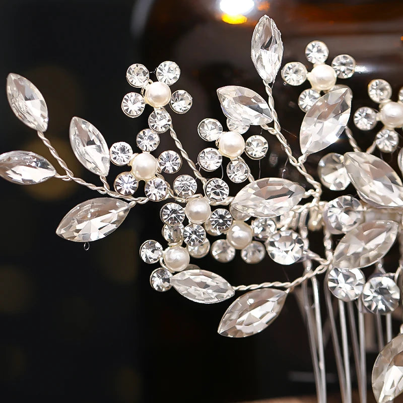 Crystal Flower Pearl Hair Comb Rhinestone Hairpin Headband Wedding Hair Accessories for Women Elegant Jewelry Gift
