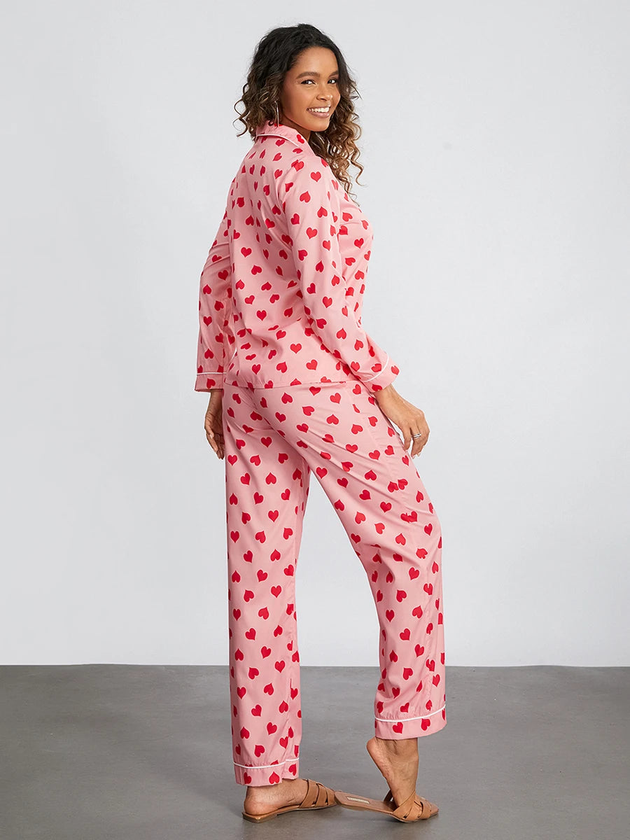 Pajama Set Floral Print Long Sleeve V-Neck Tops with Pants Sleepwear Loungewear Set