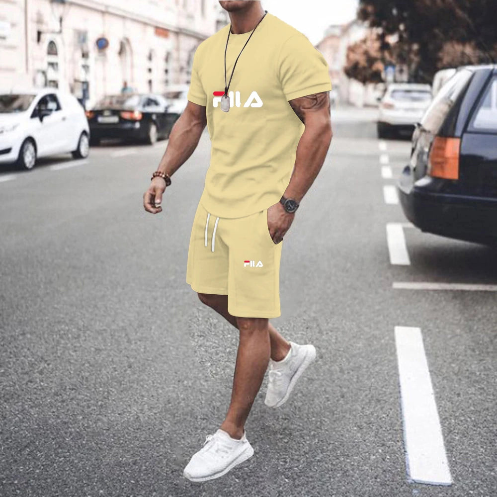 Summer Casual Men's Short Sleeve Set, Two Piece T-shirt + Shorts  Pattern Men's Street Wear, US sizes clothes