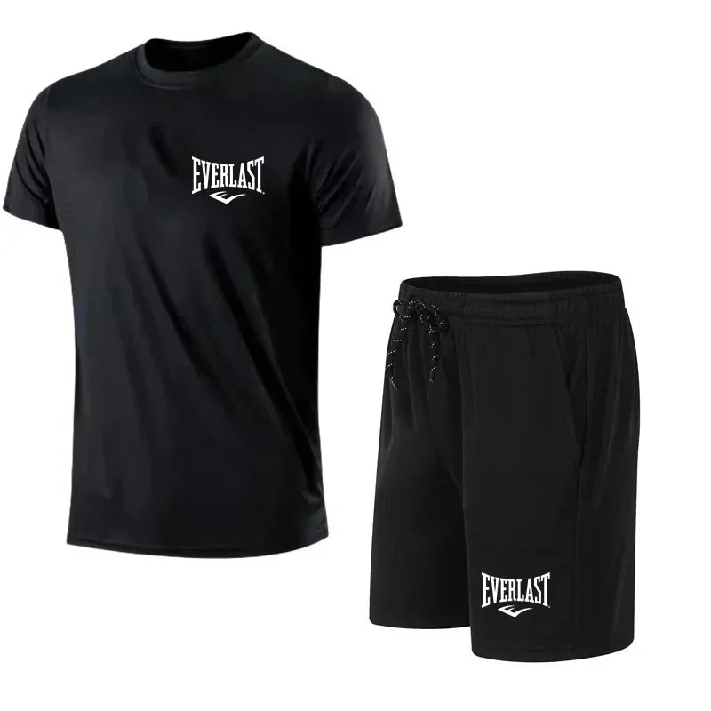 Summer Simplify Style Men's Sports Fashion Sets, Summer Leisure  Short Sleeve Tops + Shorts 2 Piece ,Outfit Outdoor Run Gym