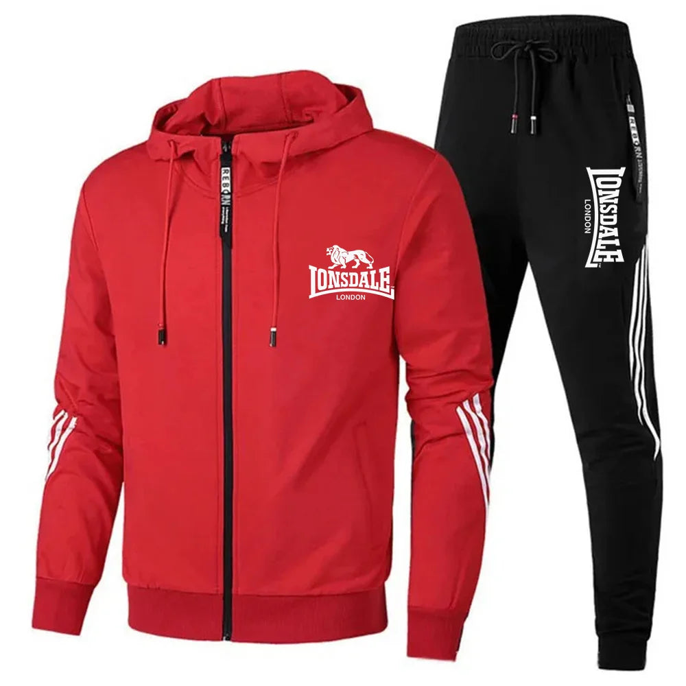 Men's Printed Long-sleeved Fitness Spring And Autumn Hoodie Sports Jacket + Pants Suit Drawstring Sports Suit Zipper Clothes