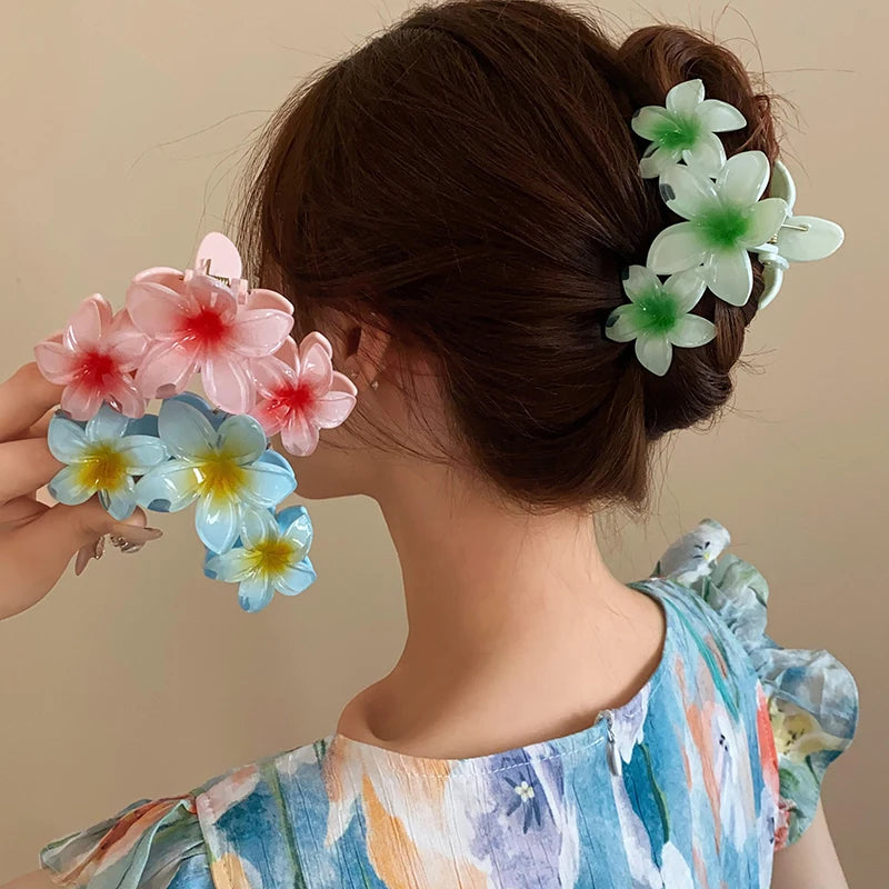 Sunflower Shark Clip Sweet Gradient Flower Grab Clip Ponytail Braid Hair Clip Beach Vacation Hairstyles