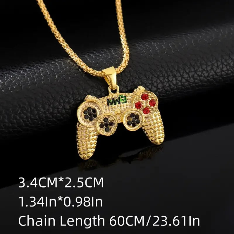 Black Gold Plated Crystal Game Controller Pendant Necklace For Men  Jewelry