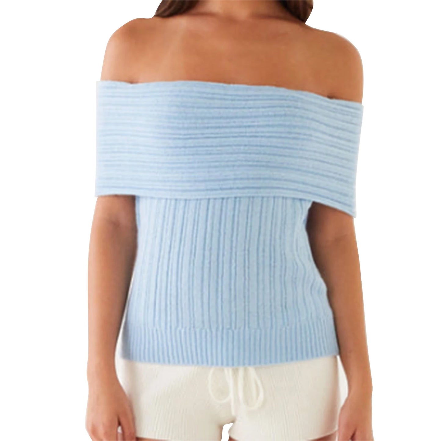 Women s Ribbed Off Shoulder Crop Top with Boat Neck and Sleeveless Design  Fit Knitted T-Shirt Perfect for Spring and Summer