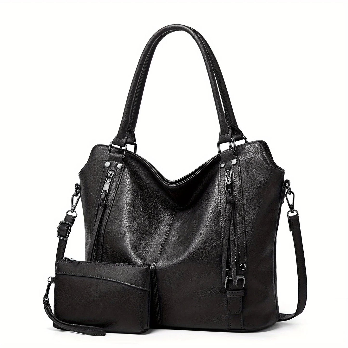 2PC Set Purses Tote Bag For Women, Handbags PU Leather Large Shoulder Bag,  Cow Pattern Work Bags With Multi-Pockets, Designer