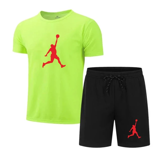 Men's casual fashion Summer mesh suit Men's quick drying Breathable sports suit Short sleeve T-shirt suit men's jogging suit