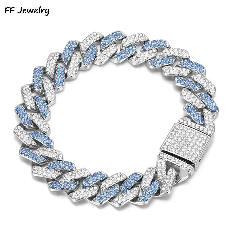 14mm Crystal Miami Iced Out Cuban Link Chain Bracelet For Men&Women Full Rhinestones Charms Jewelry Chain