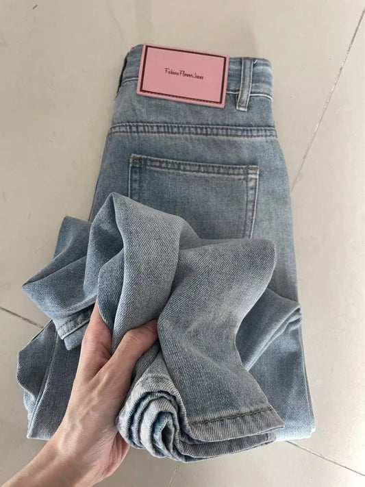 Women's Wide Leg Baggy Jeans Lady Vintage Mid Rise Waist Loose Denim Pants Streetwear Fashion Long Trousers