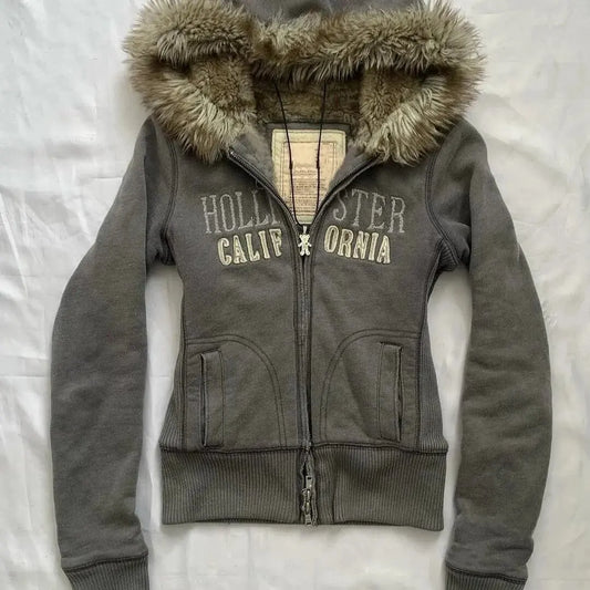Faux Fur Collar Hoodies  Zip Up Hoodies Streetwear Jackets