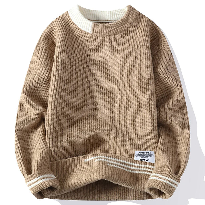Retro Color Collision Twist Sweater Loose Fit Round Neck Knit Pullover