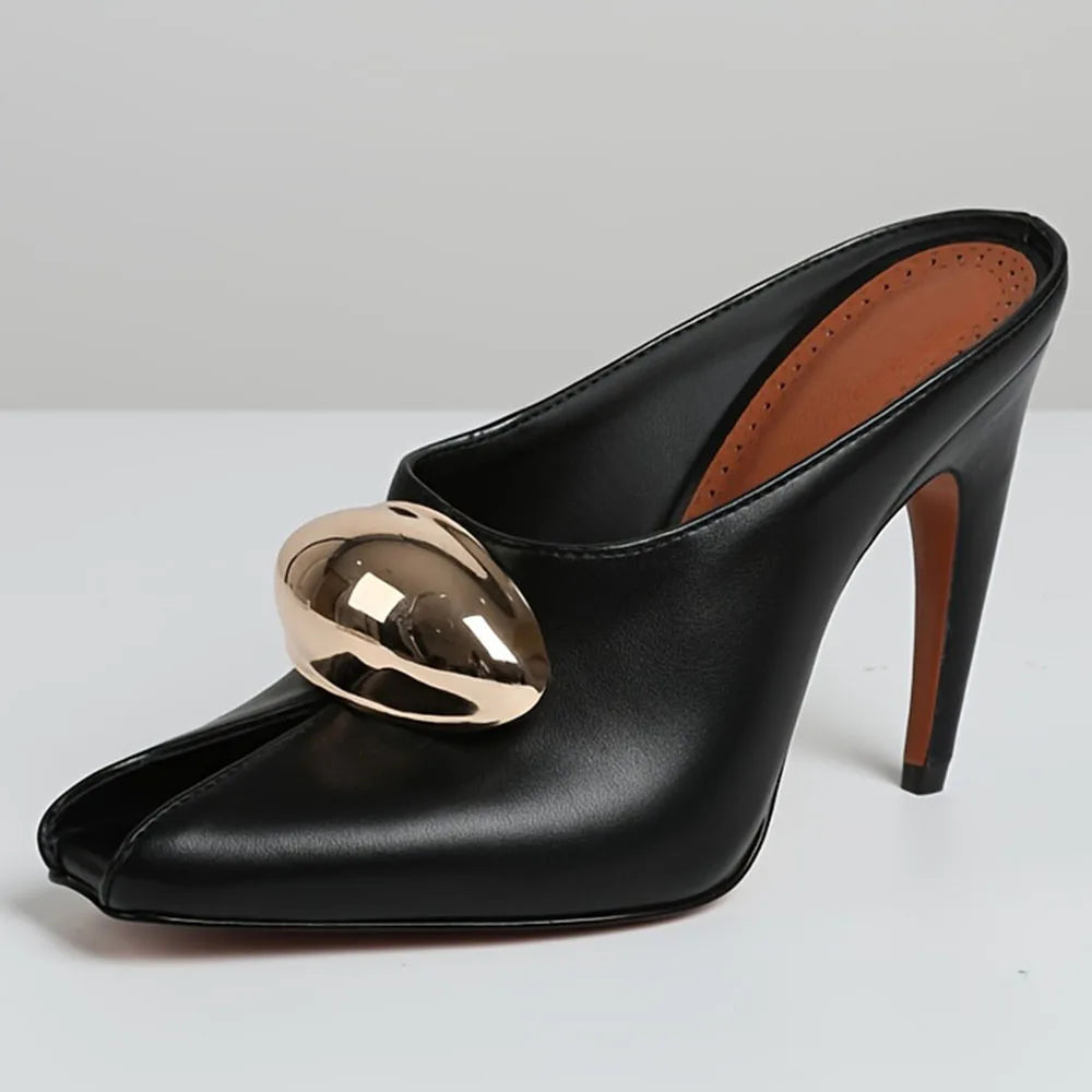 High Heel Shoes Metal Design Open-Toe Thin Heel Pumps Shoes