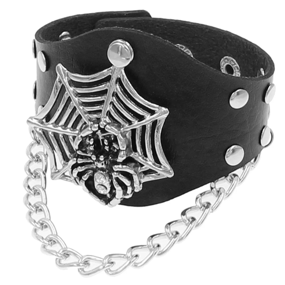Punk Hip Hop Rock PU Leather Bracelet Unisex Trendy Chain Skull Pentagram Rivet Bracelet