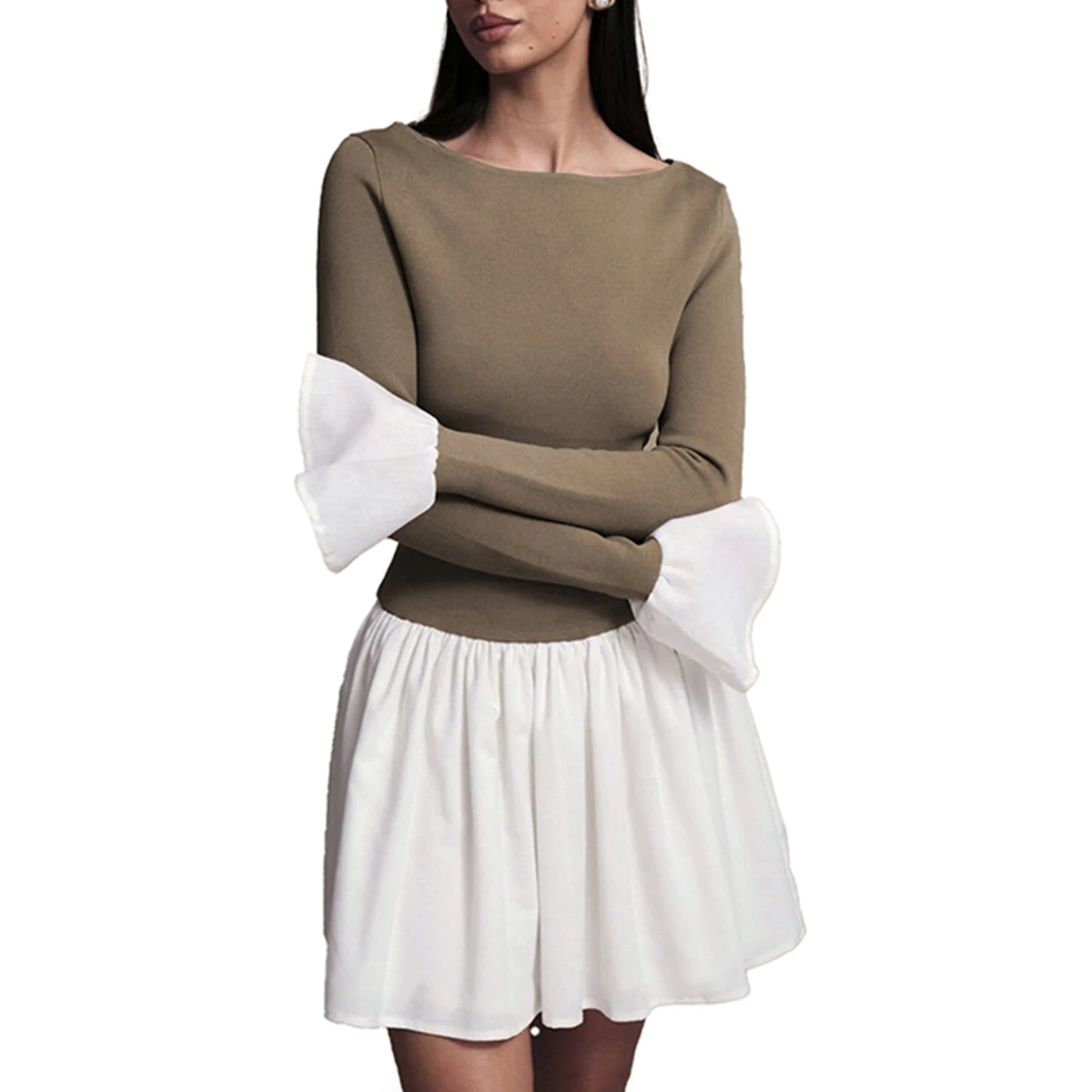 Mini Dress with Ruffle Sleeves and o-Neckline