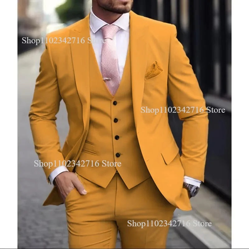 Luxury Men's Suits  Slim fit 3 Piece Jacket Pant With Vest Groom Wedding Tuxedo Formal Occasion