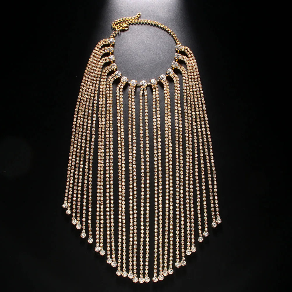Fashion Tassel Bracelet Chain Long  Wrist Decoration Exquisite Geometric Rhinestone Open Bangle