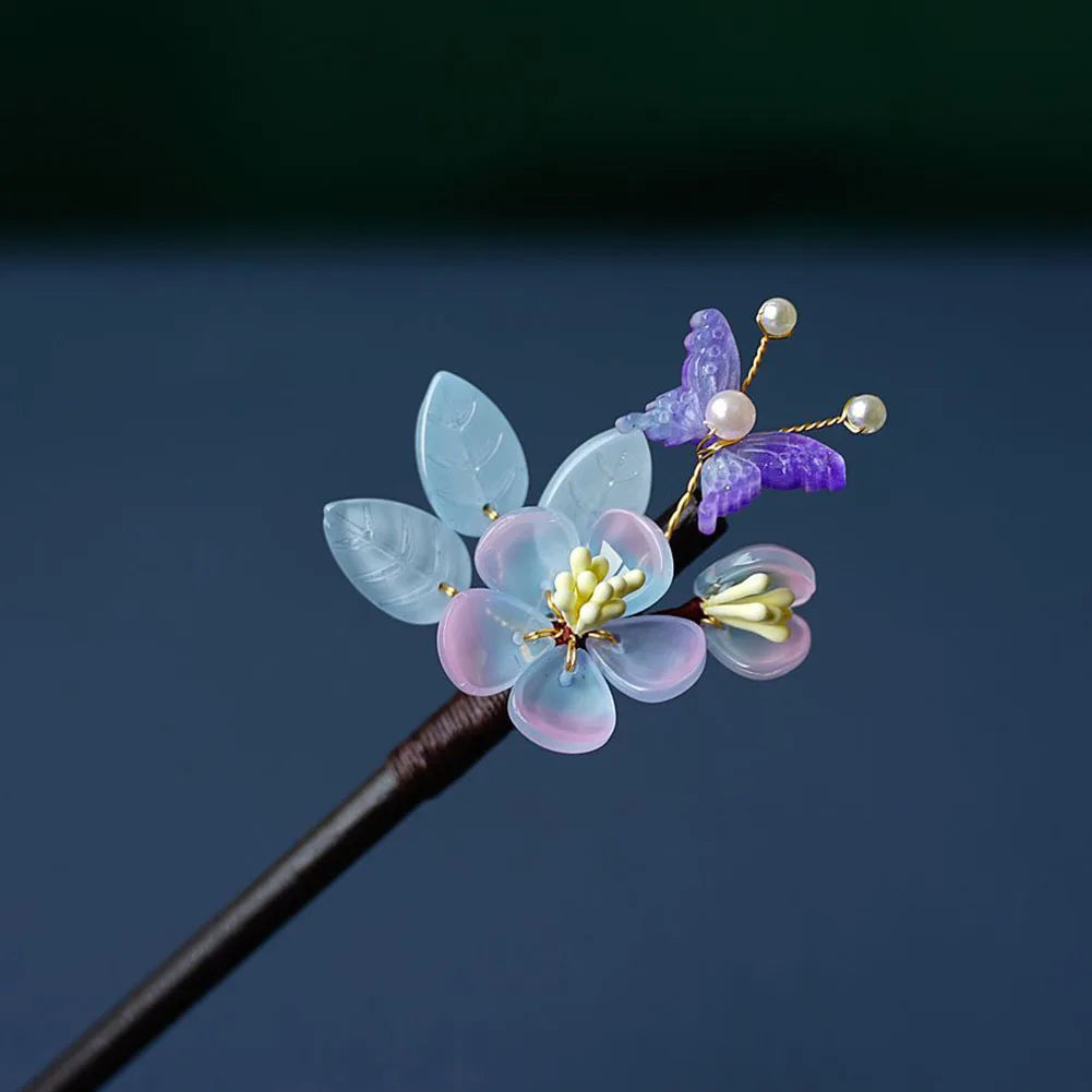 Floral Hair Pins Handmade Wooden Twist Bun Pin Chopsticks Flower Hair Clips Chinese-style Hair Stick