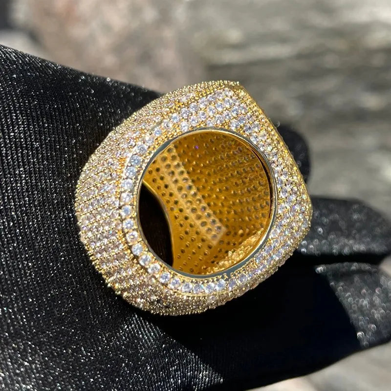 Fashion Men's Gold Color Ring  Full Bling Iced Out Cubic Micro Paved CZ Crystal Luxury Hip Hop Rings Jewelry