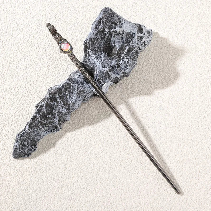 Vintage Moonstone Hair Sticks for Women  Chinese Style Simple Metal Chopstick Hairpins Headwear Jewelry Hair Accessories
