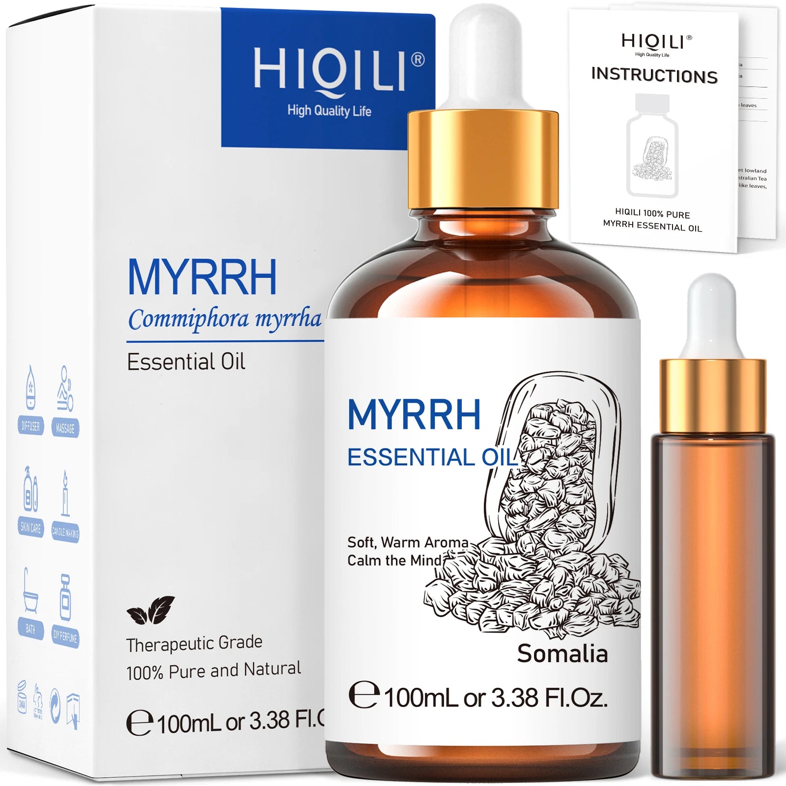 100ML Myrrh Essential Oil – Pure, Aromatherapy, Diffuser, Massage, Sweet Orange Scent