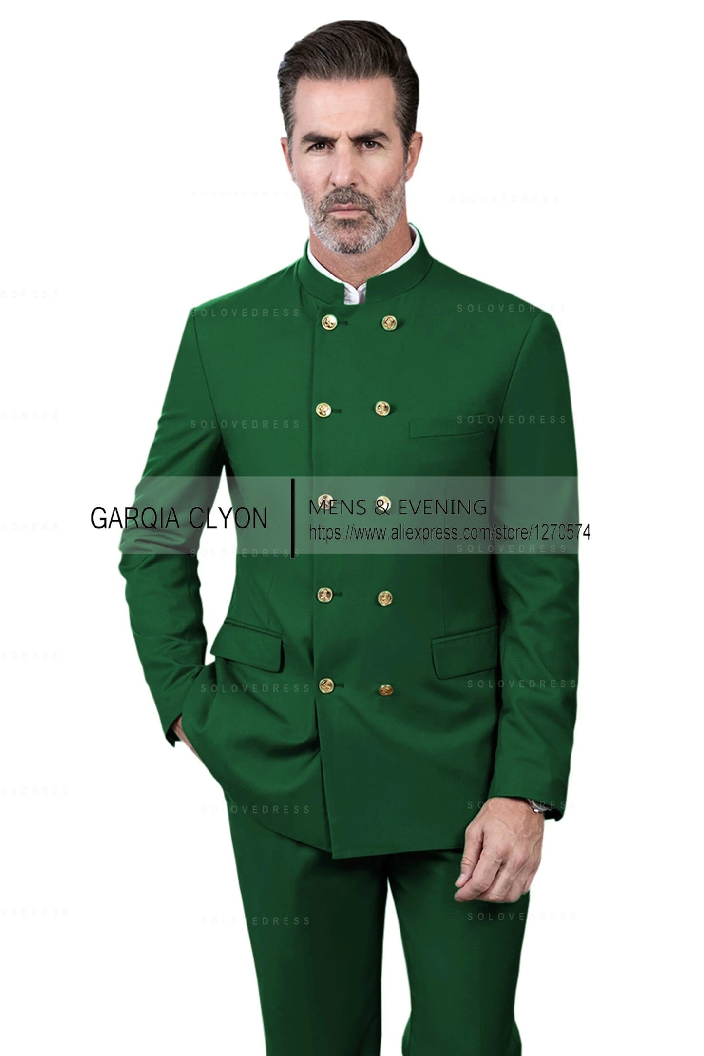 2 Piece Stand Collar Double-Breasted Chinese Style  Men's Suits With 3 Real Pocket Wedding SuitsTailored Fit (Blazer+Pants)