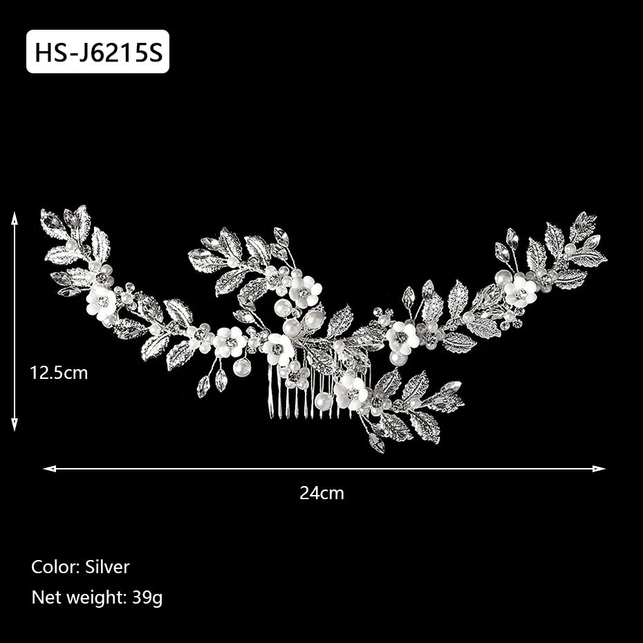 Silver Color Rhinestone Hair Comb Pearl Crystal Hair Accessories Ornament Prom Bridal Flower Headpiece Jewelry