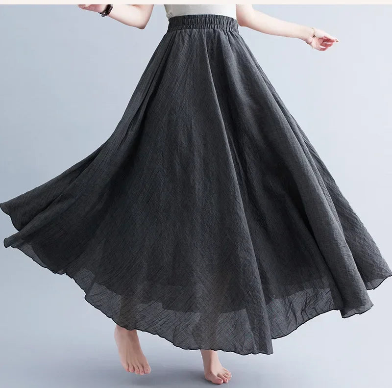 Cotton Linen Maxi  Casual Loose Long Skirt