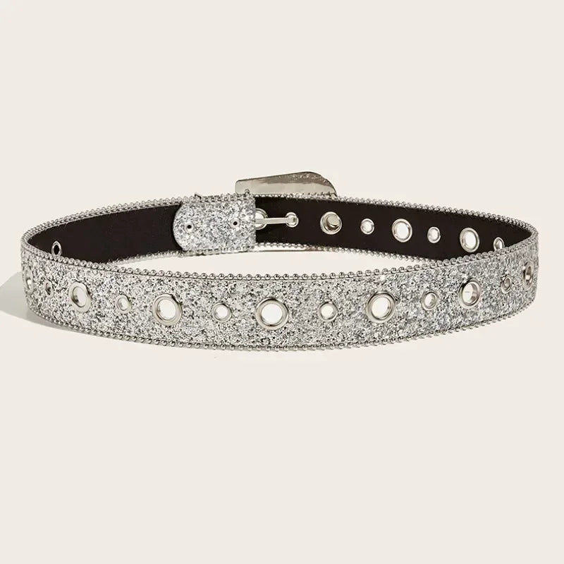 Punk Rhinestone Belt  3.8cm  Sequin Designer Belts Pu