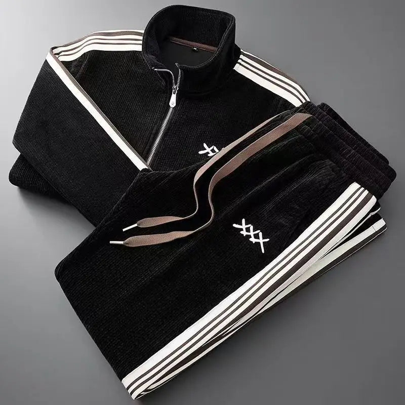 Autumn Winter warm sports Men Sets suit  zipper stand-up collar cardigan jacket straight leg sweatpants two-piece set