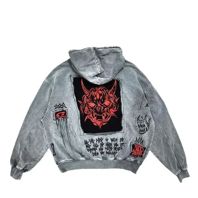 Women's sweatshirts Hoodie Sweatshirt Hip Hop Letter Vintage Skull Pattern Print Oversized Hoodie Jacket
