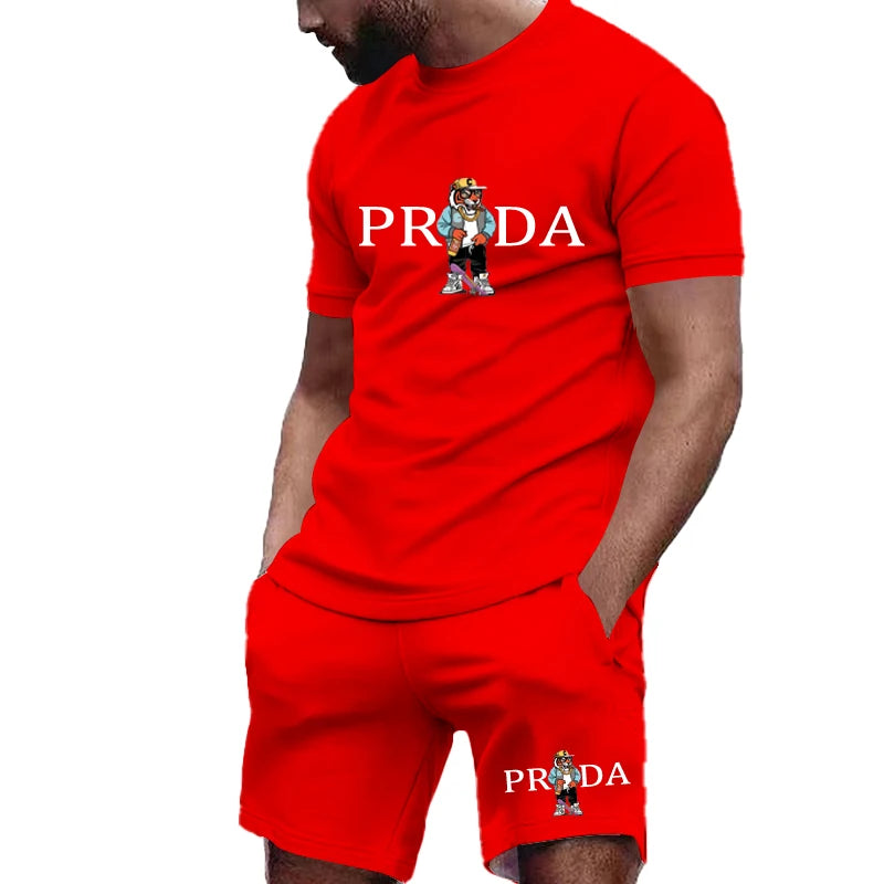 Summer Fashion Men's Gym Sports Set Men's Summer Golf Sports Set O-neck T-shirt with shorts Football Sports Slow Running