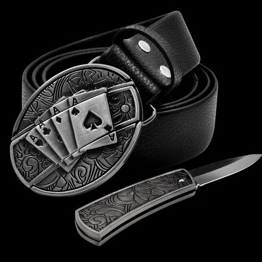 Adult Carved Invisible Knife Buckle Waist Belt Adjustable Personality Genuine Waist Belt