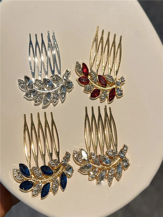 Luxury Rhinestone Hair Flower Leaf Small Hair Combs Hairpin Women Girls  Elegant Hair Accessories