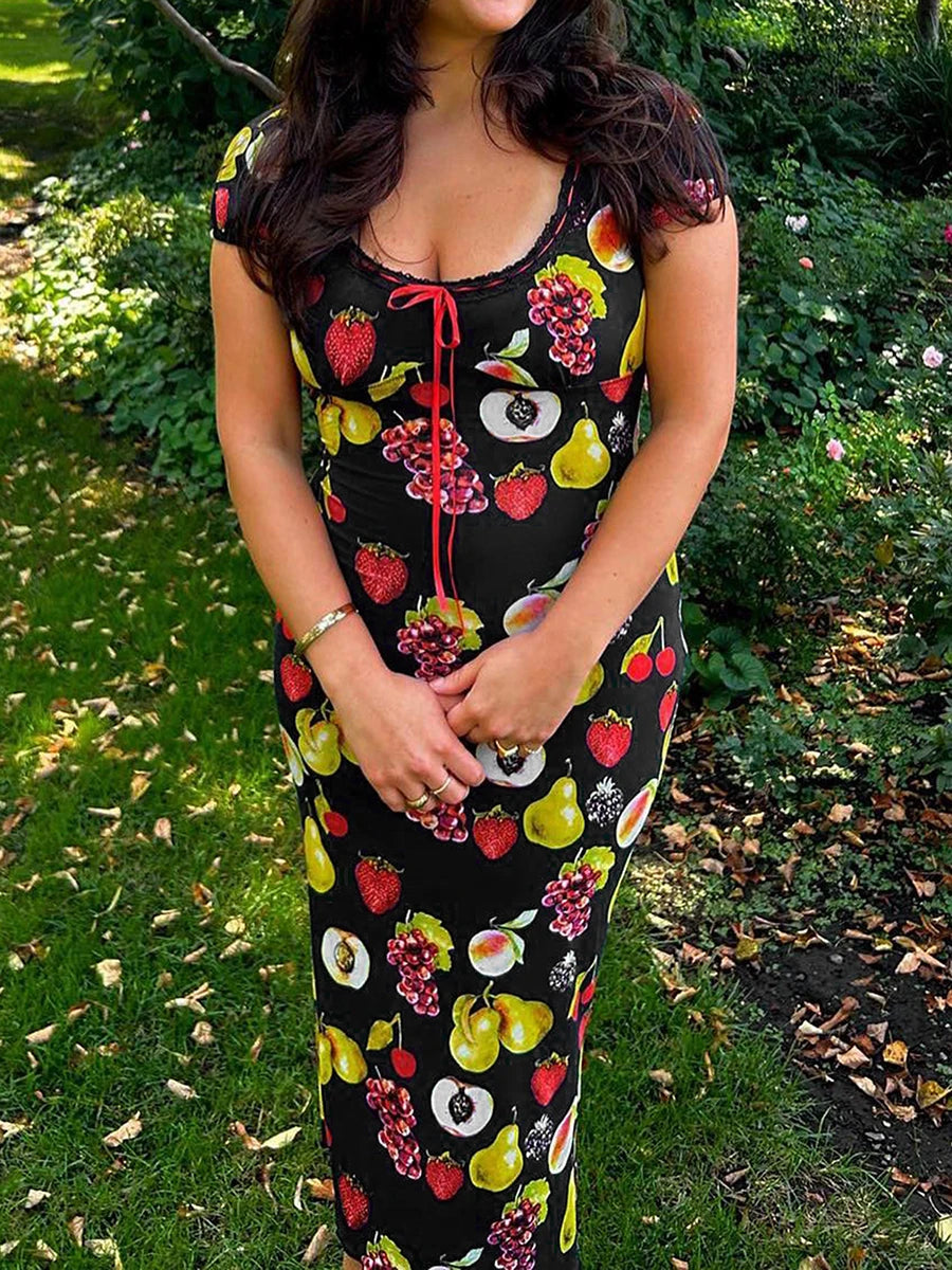 Floral Print Midi  Sleeveless V-Neck Tie-Waist Boho Summer Dress