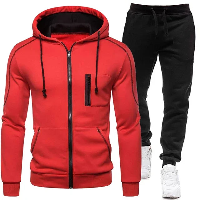 Men's Sets Wear Men's Fashion Autumn Winter Double Zipper Jacket/ Hoodie Pant Warm Tracksuit Sportwear Jogging Suits