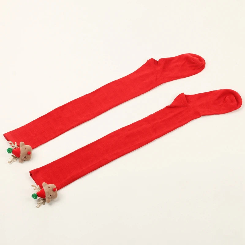 Cozy Winter Knit Sweater Reindeer Pattern thigh high socks