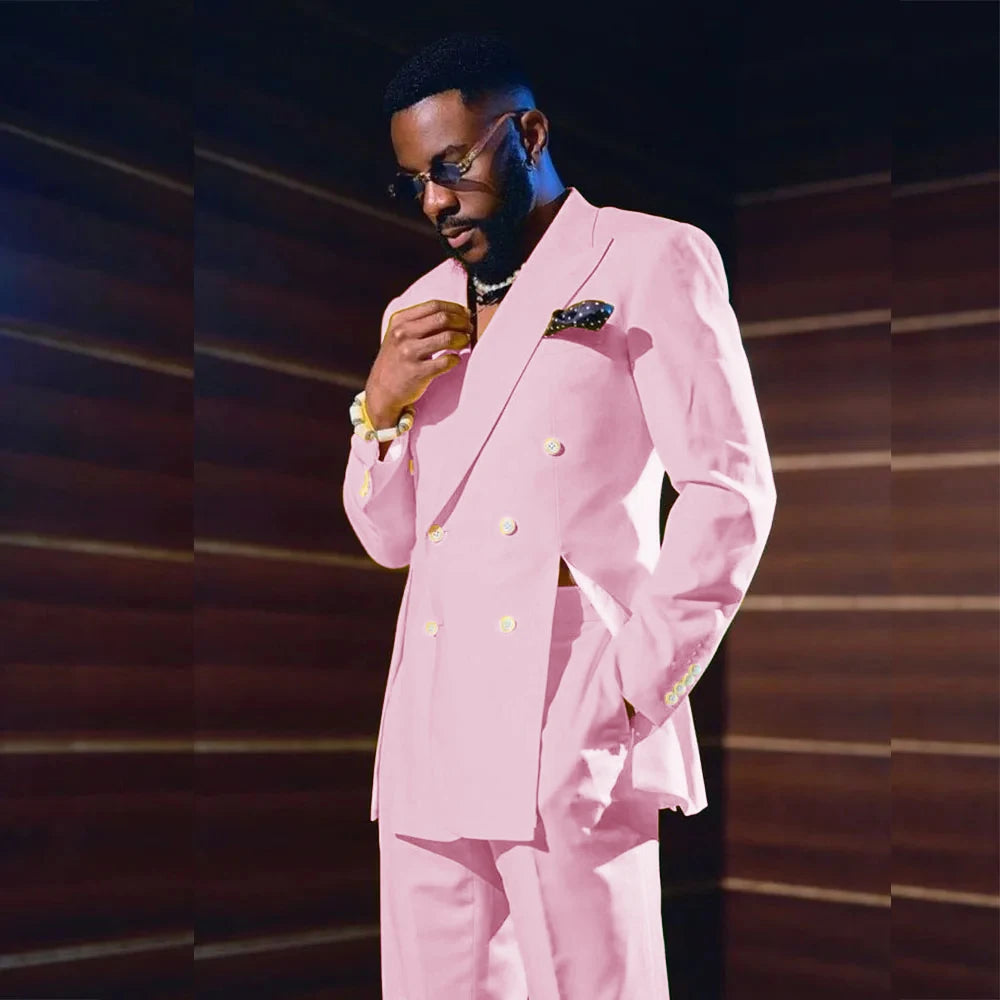 Fashion Men's Suits Special Style Double Breasted Peaked Lapel Luxury Blazer 2 Piece Jacket Pants Chic Blazer Customized