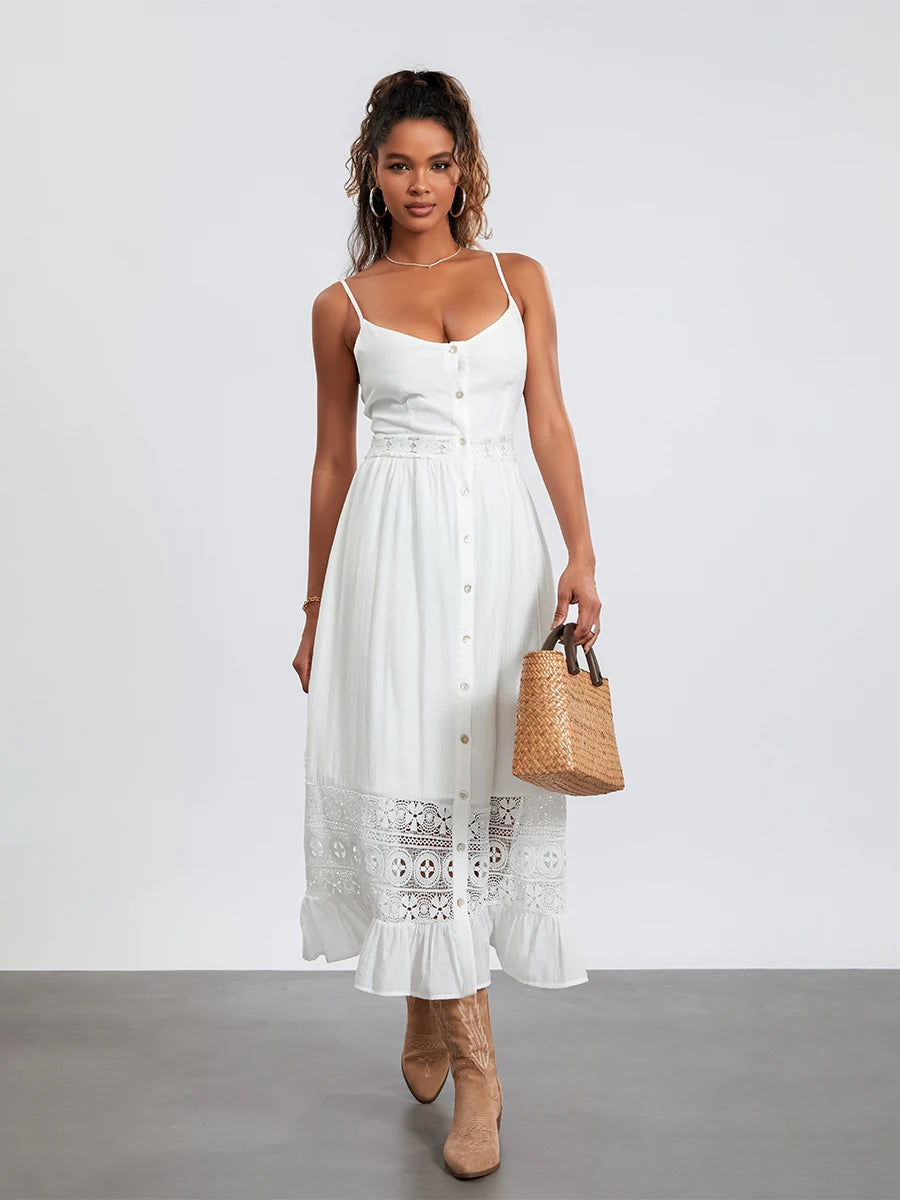 Floral Print Sleeveless Maxi Dress with V-Neckline and Ruffle Hem Casual