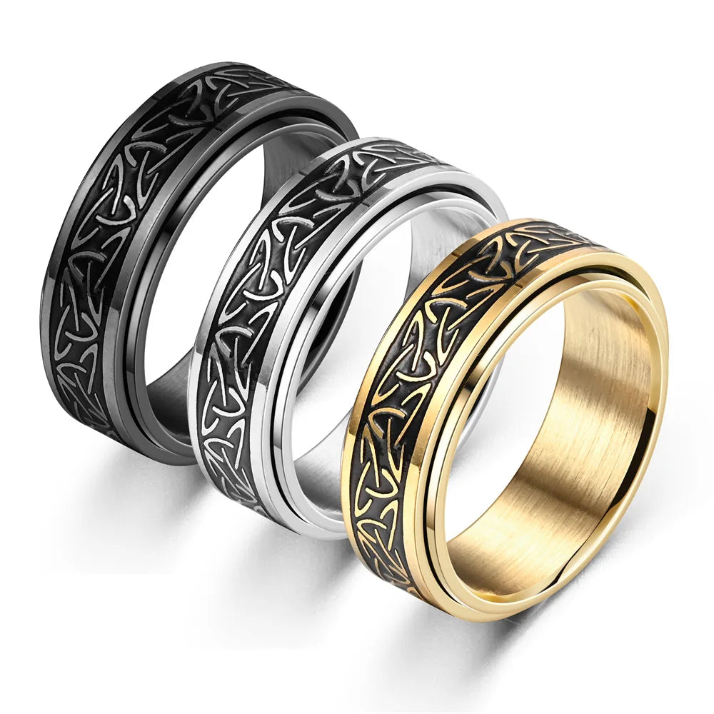 Viking Celtic Knot Rune Rings For Men Rotating Stainless Steel Anti Stress Anxiety Relief pinning Ring