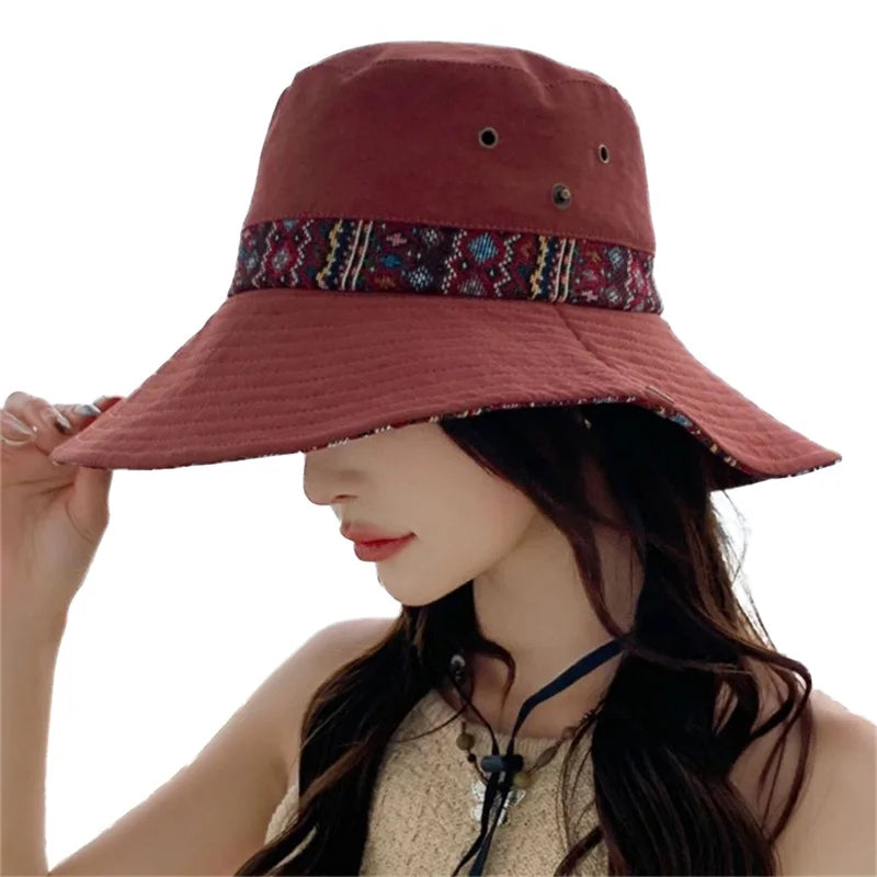 Stylish Women s Ethnic Fisherman Hat with Wide Brim for Summer Sun Protection and Outdoor Activities Foldable Design for