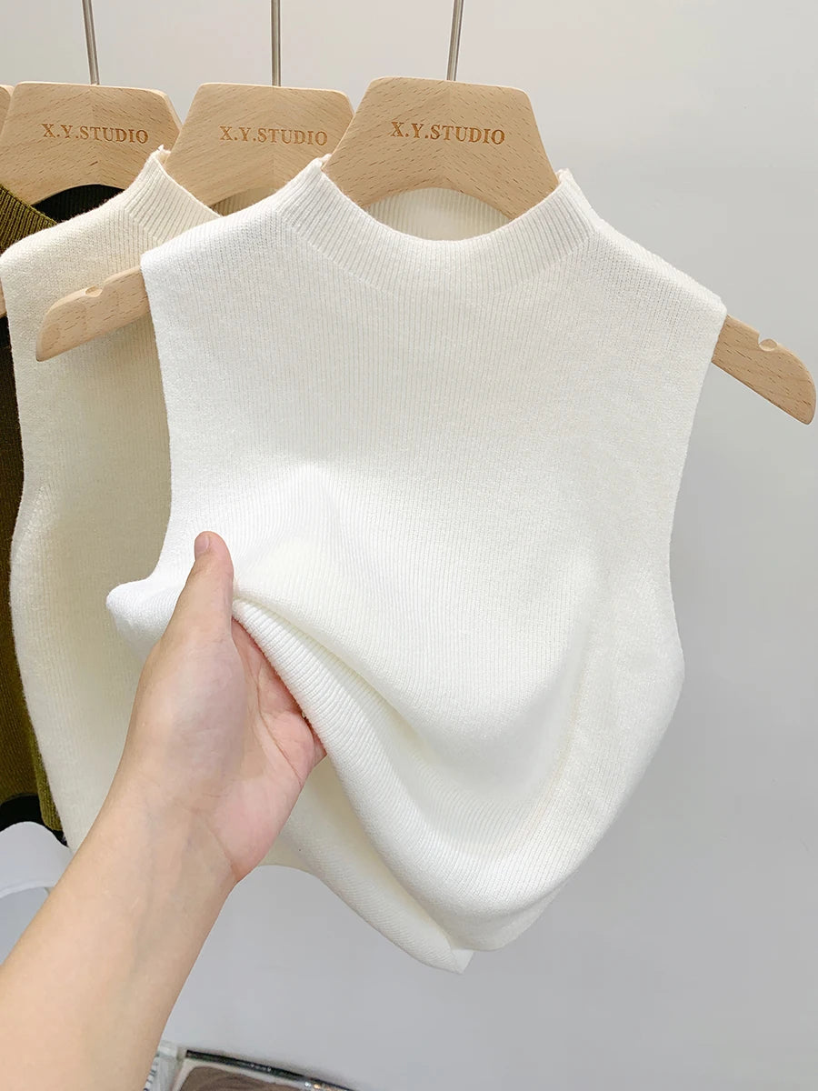 Women Knitted Tank Top Summer Fall  Sweater Short Sleeveless Solid Spring Autumn Sweaters Pullovers