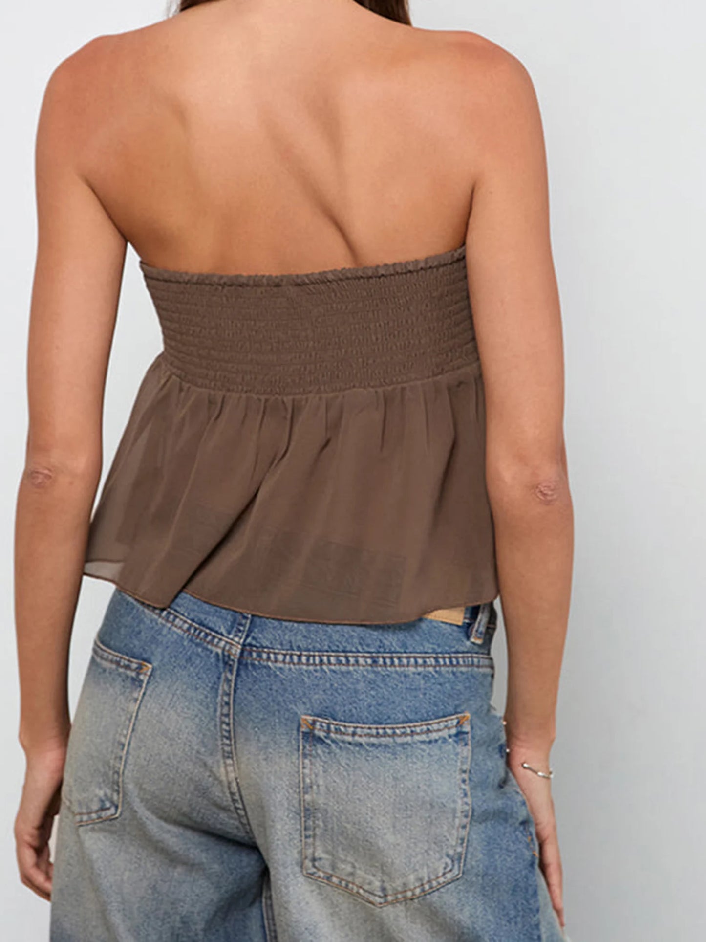 Women s Solid Color Off-Shoulder Tube Top with Ruffled Detail and Matching Scarf Set for Chic Summer Street Style Fashion
