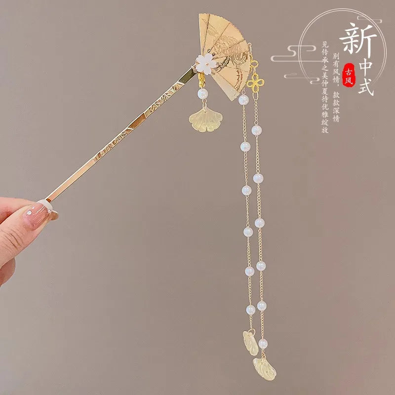 Elegant Chinese Style Hair Accessory Romantic Enameled Flower Tassel Hair Pin Alloy Jewelry Hairpin For Women Fashion Hairpin