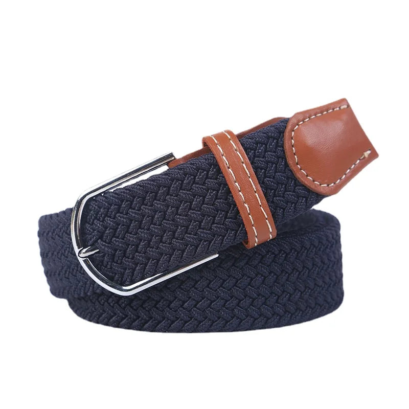 Casual Knitted Pin Buckle Belt Woven Canvas Elastic Expandable Braided Stretch Belts Women Jeans