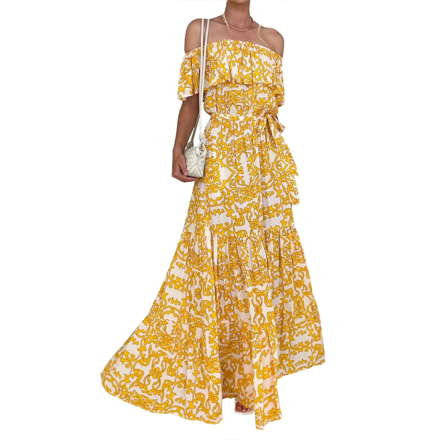 Long Off Shoulder  Floral Print Casual Party Spring Summer Dress