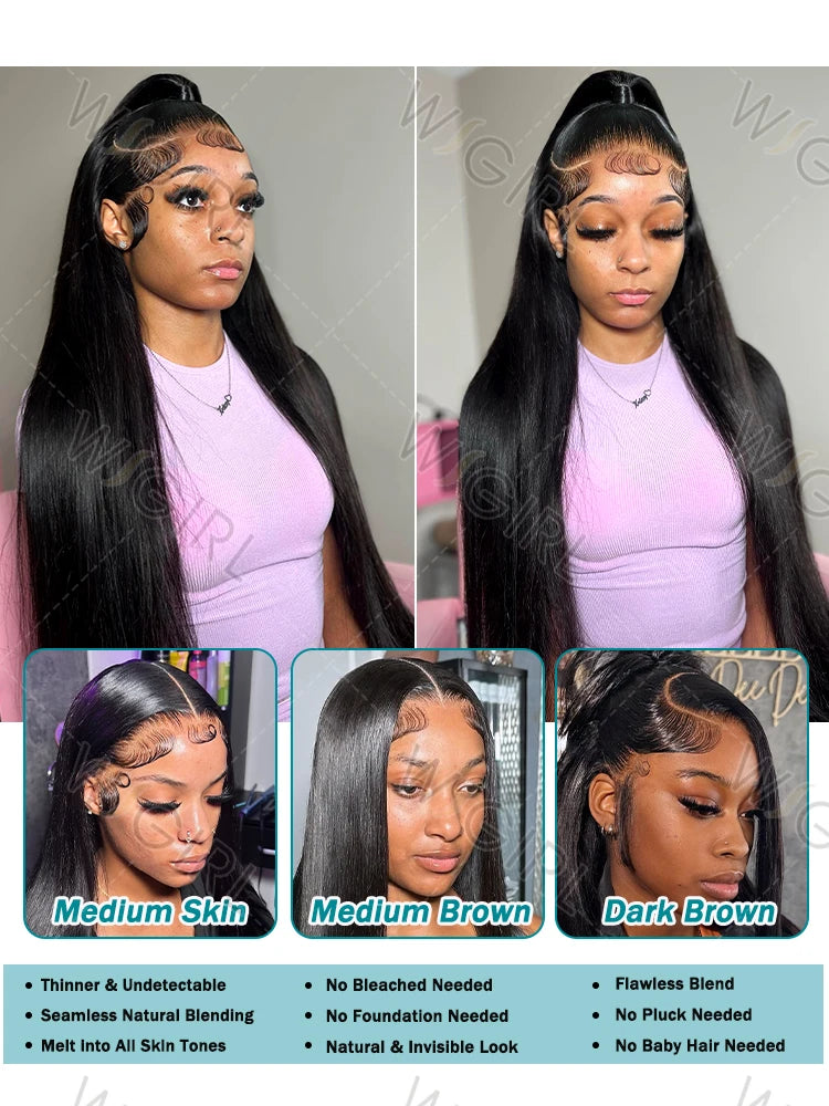 220% HD 13x6 Silky Bone Straight 40 Inches Lace Front Human Hair Wigs 13x4 Lace Frontal Remy Wig 5x5 Glueless Ready To Wear Wig
