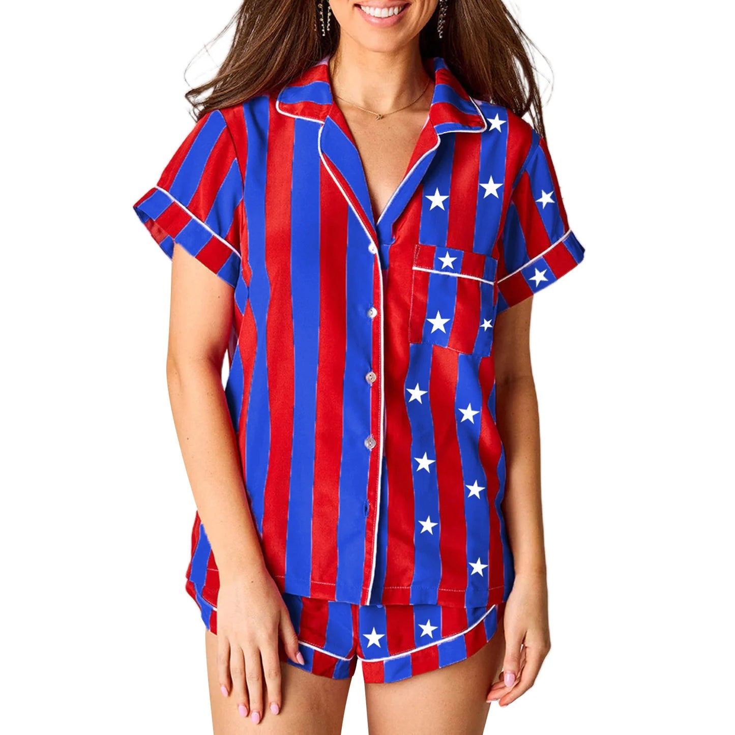 Women s 2 Piece Pajamas Set  Print Short Sleeve Button Up Shirt Shorts Set Lounge Clothes