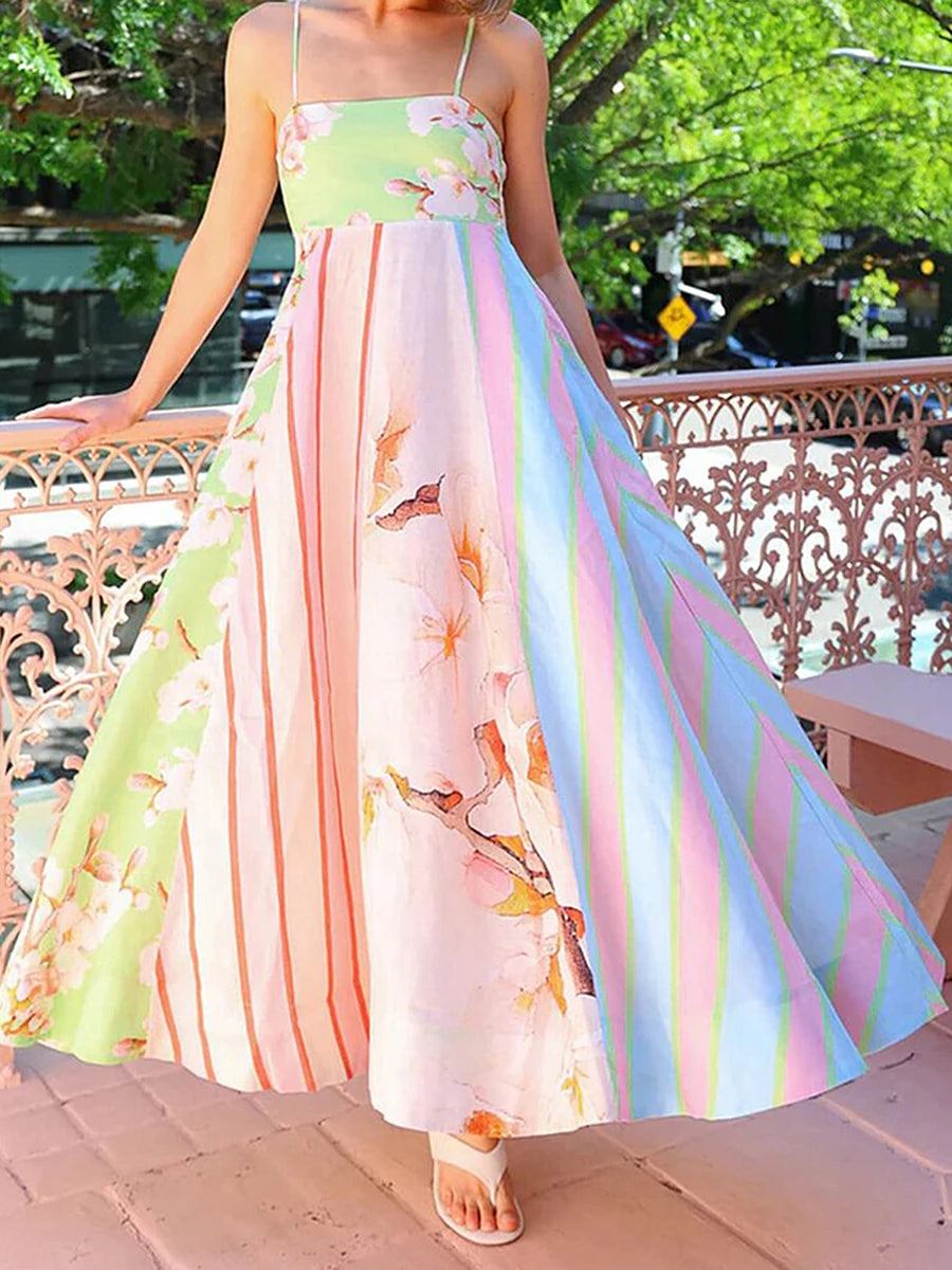 Women s Elegant V-Neck Maxi Dress with Ruffle Hem and Adjustable Spaghetti Straps for Summer Beach Wedding Party